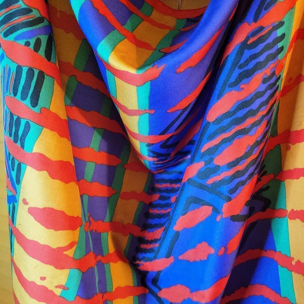 Retro Vibrant Multicolor Abstracts Square Scarf - Picture 2 of 9